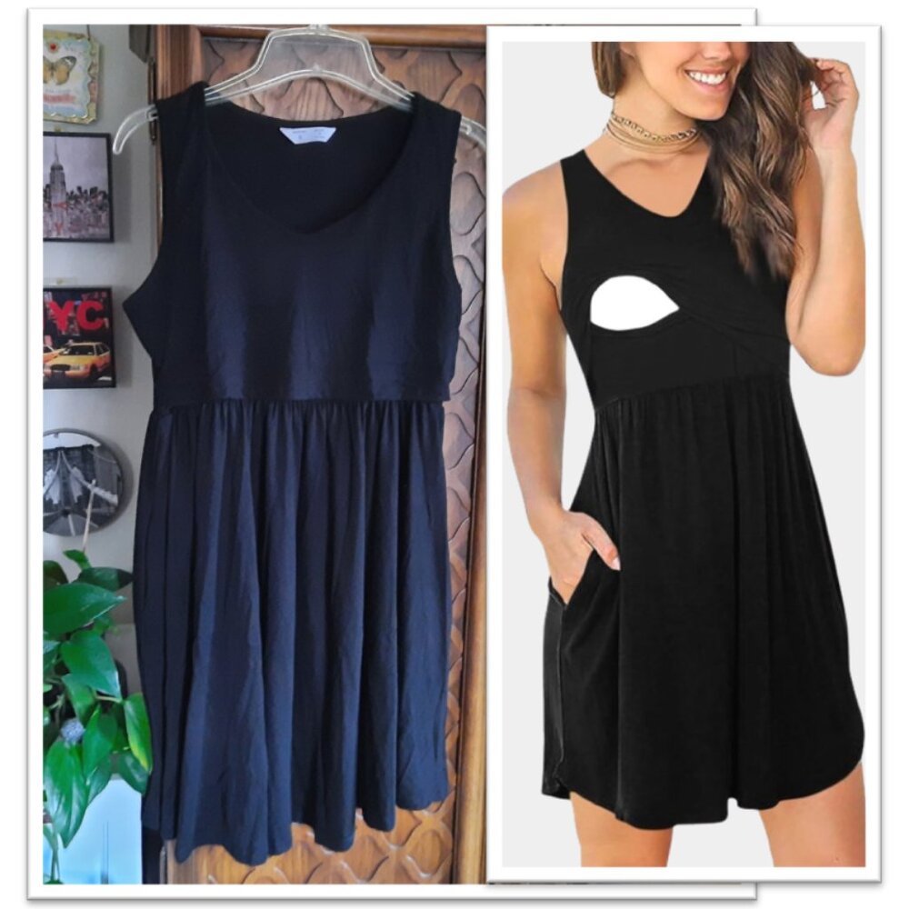 Maternity Nursing Tank Dress, Sleeveless VNeck w/ pockets NWT! - Black, Size S